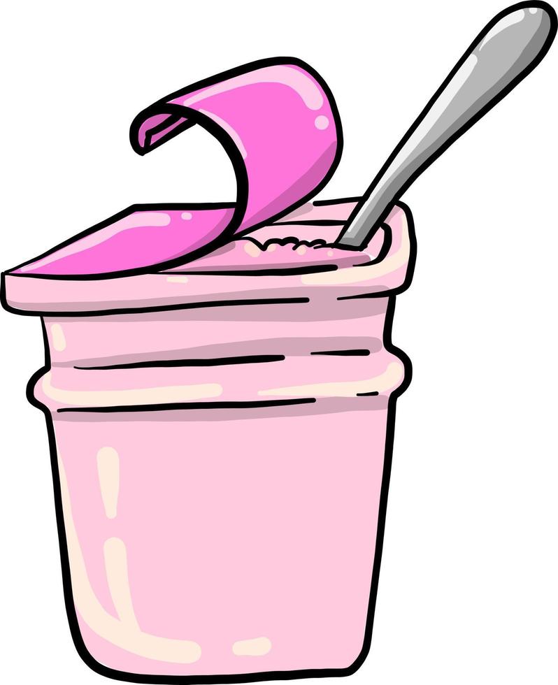 Pink yogurt, illustration, vector on white background