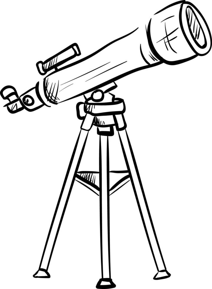 Drawing of a telescope, illustration, vector on white background.