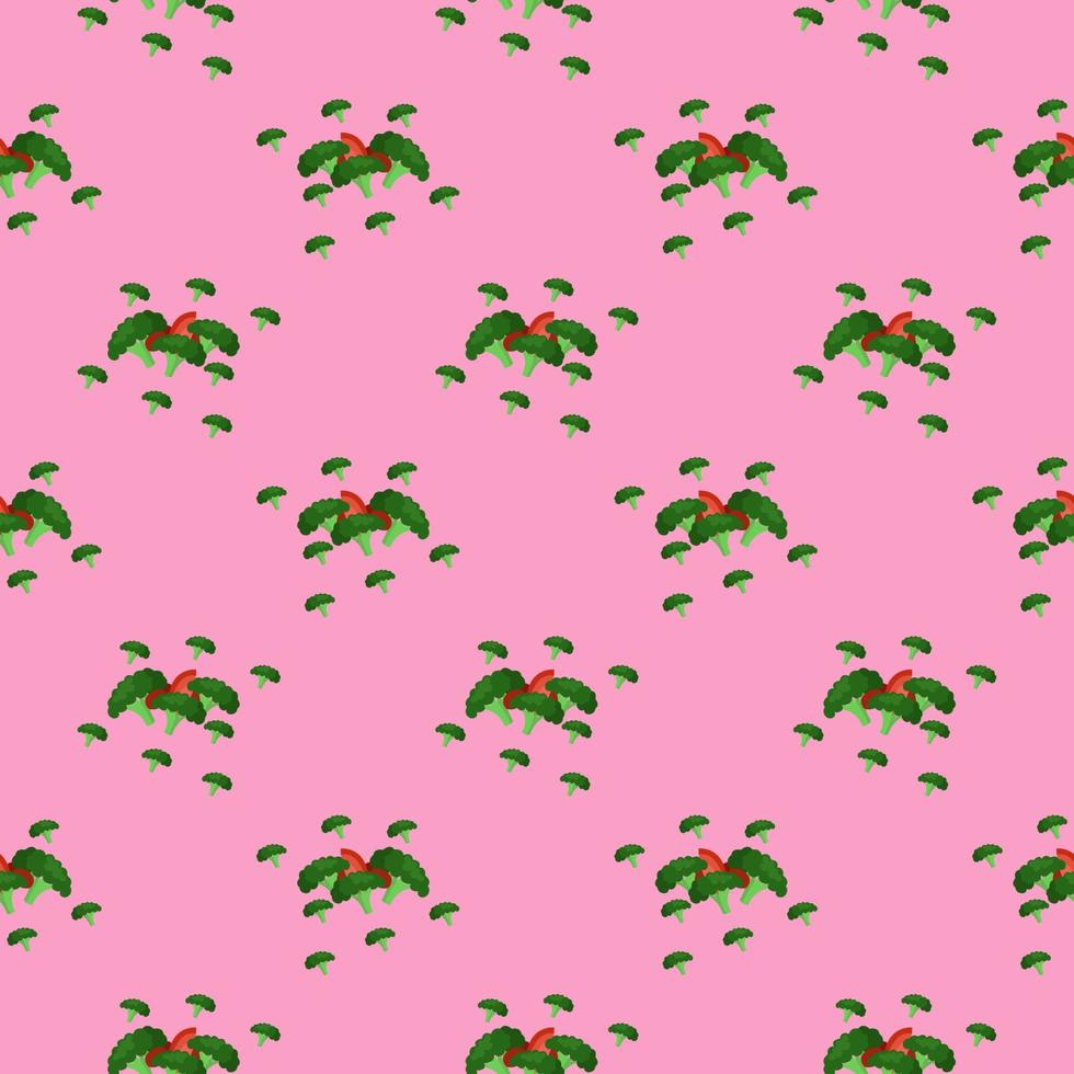 Little broccoli ,seamless pattern on pink background. vector