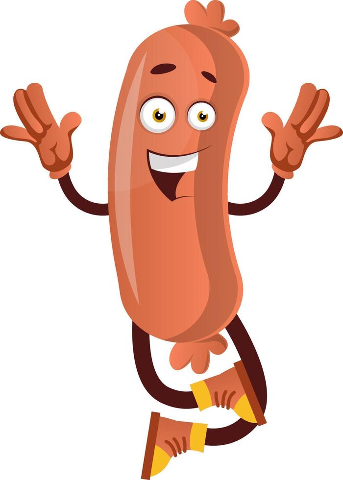 Happy sausage, illustration, vector on white background.