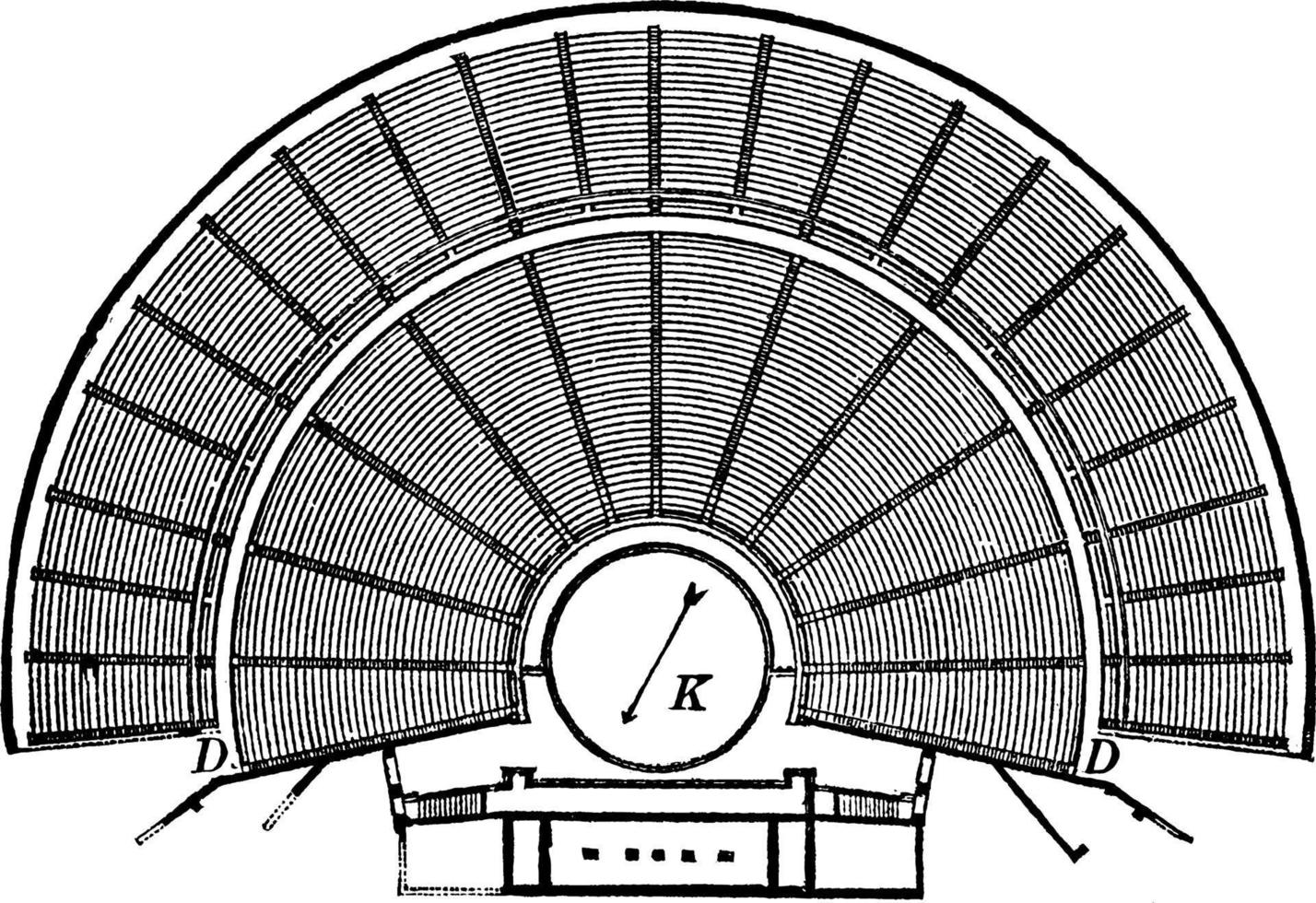 el teatro epidauros es un teatro griego de tamaño mediano, grabado antiguo. vector