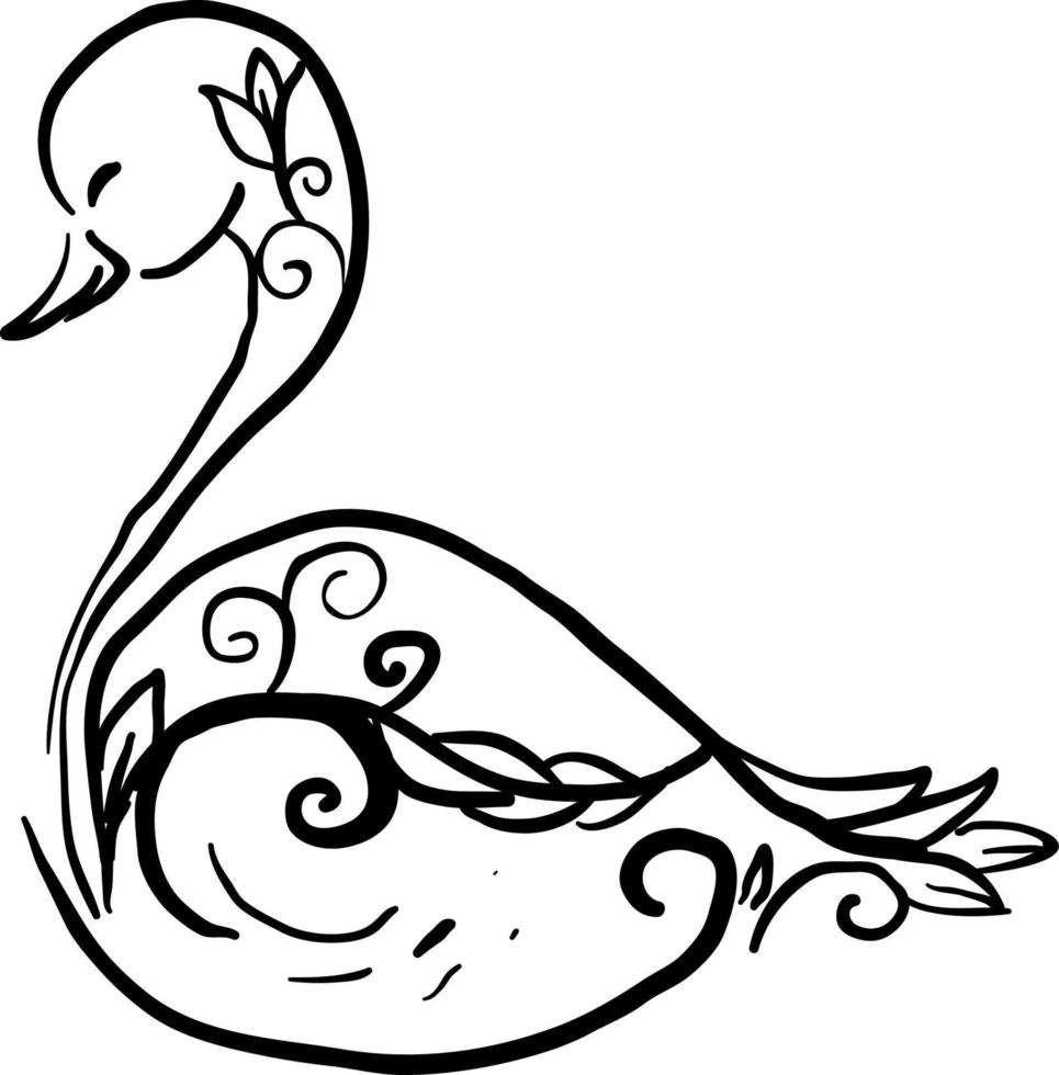 Decorative swan sketch, illustration, vector on white background.