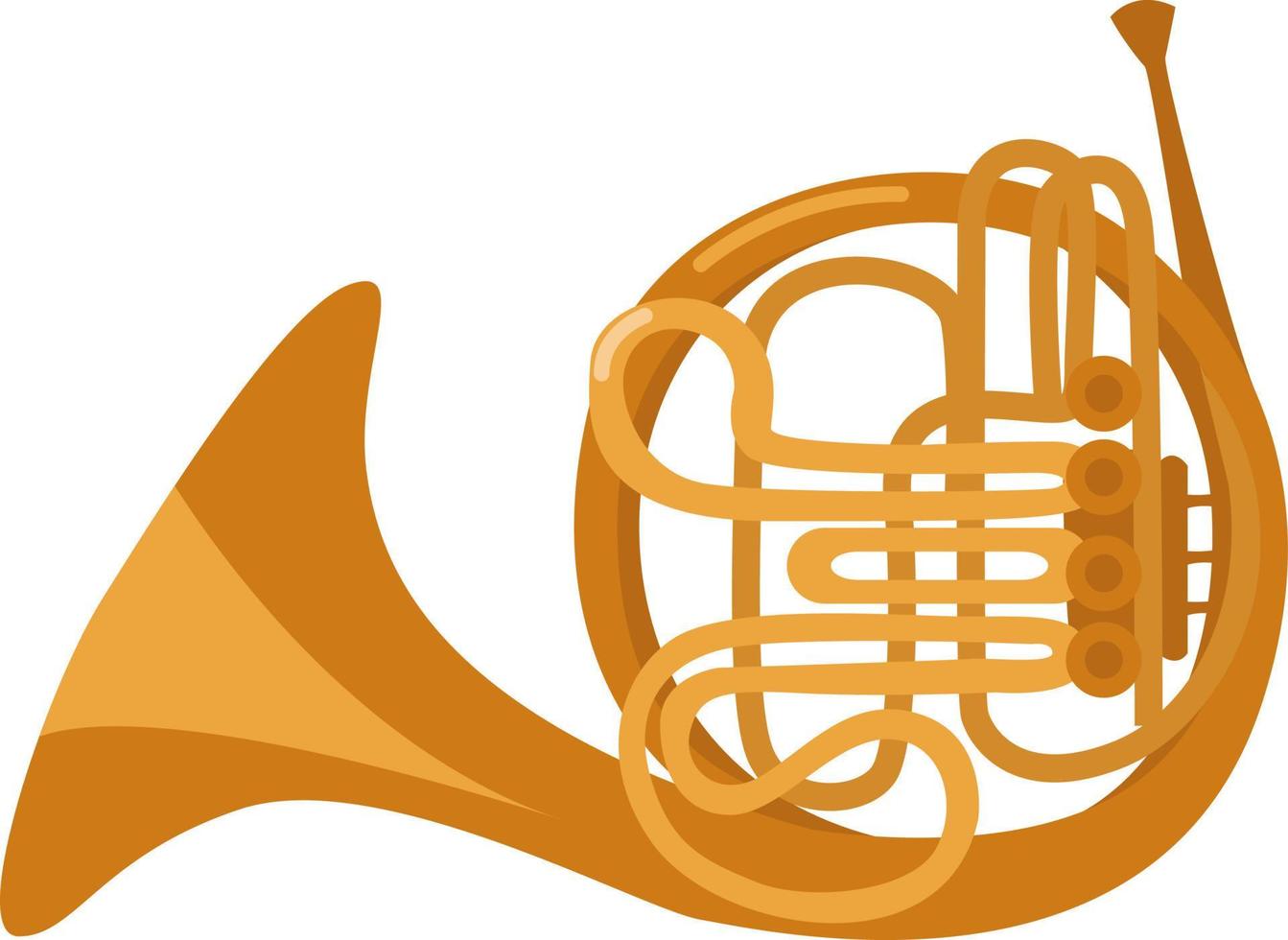 French horn instrument, illustration, vector on white background