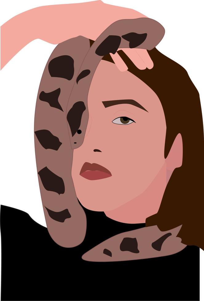 Girl with snake, illustration, vector on white background.