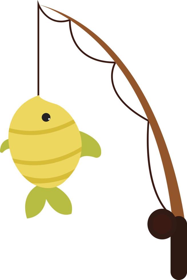 Fish on fishing rod, illustration, vector on white background.