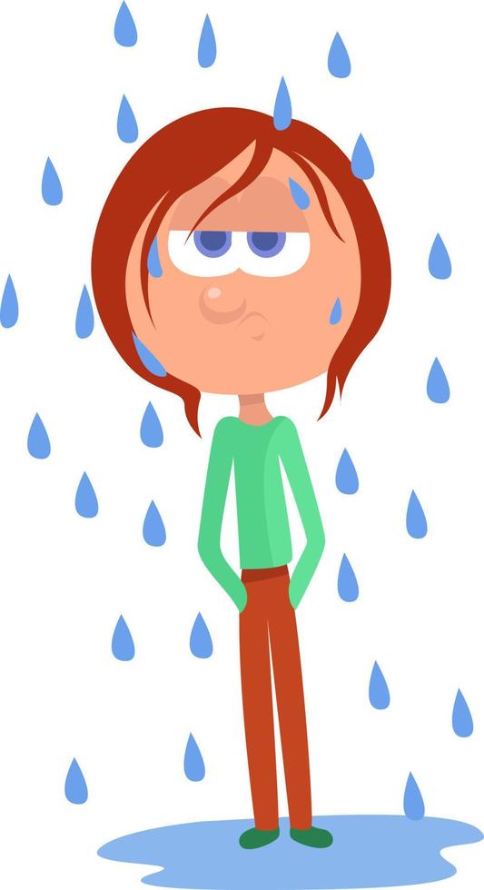 chica bajo la lluvia, ilustración, vector sobre fondo blanco