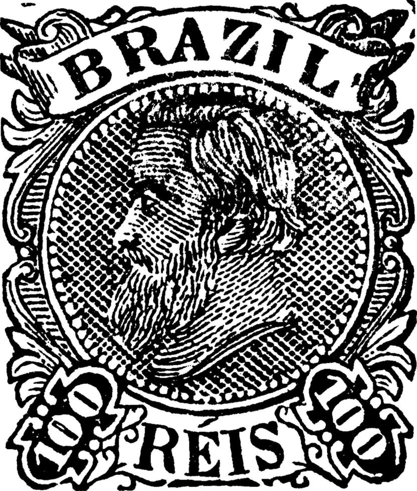 sello de 100 reis de brasil, 1882-1885, ilustración vintage vector