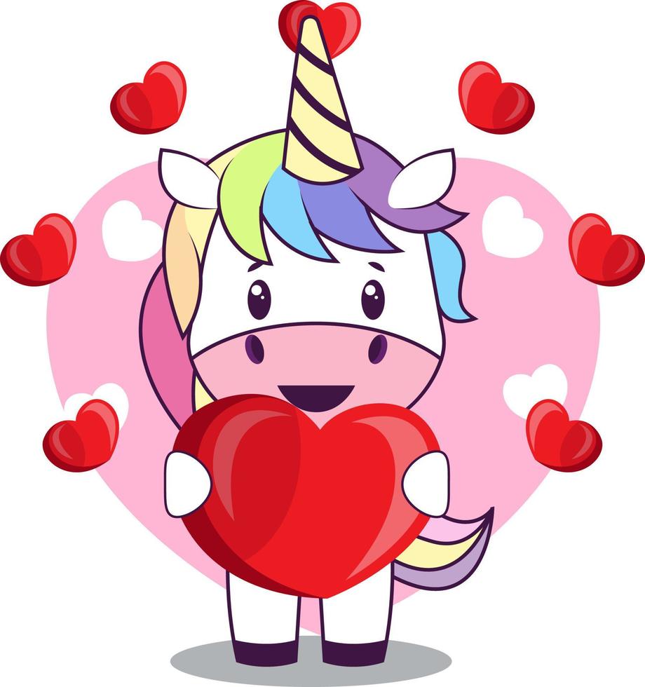 Unicornio enamorado, ilustración, vector sobre fondo blanco.