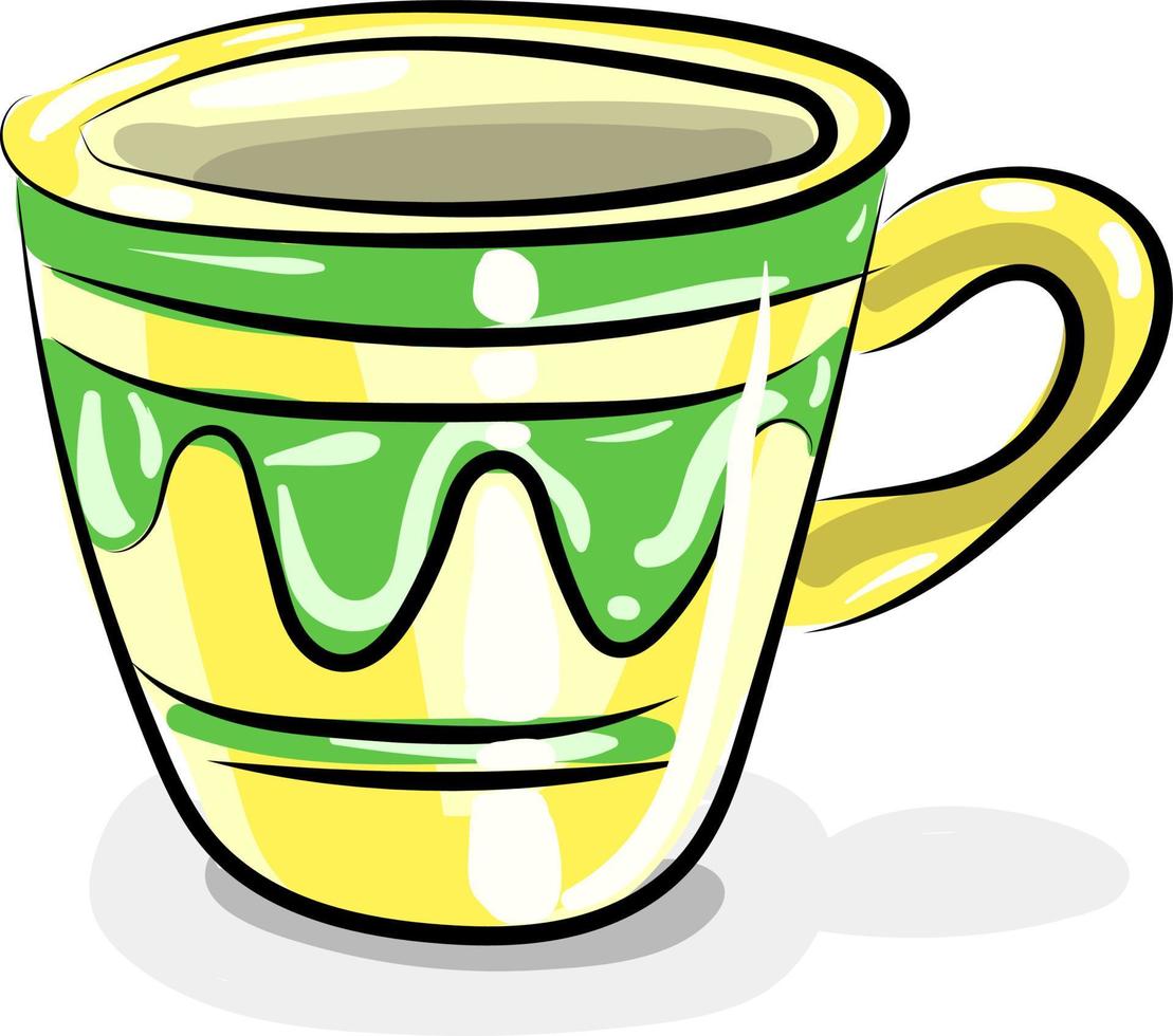 Yellow cup of tea, illustration, vector on white background.