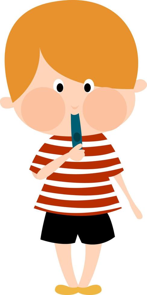 Boy with whistle, illustration, vector on white background.