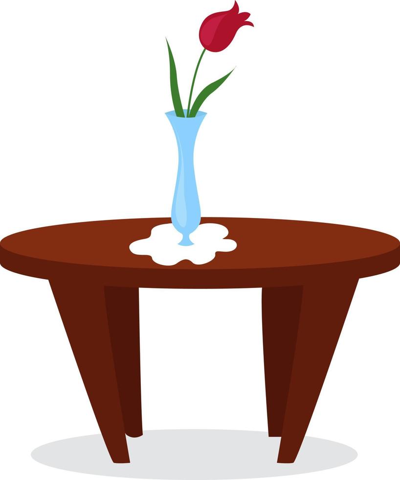 Jarrón con flores en la mesa, ilustración, vector sobre fondo blanco.