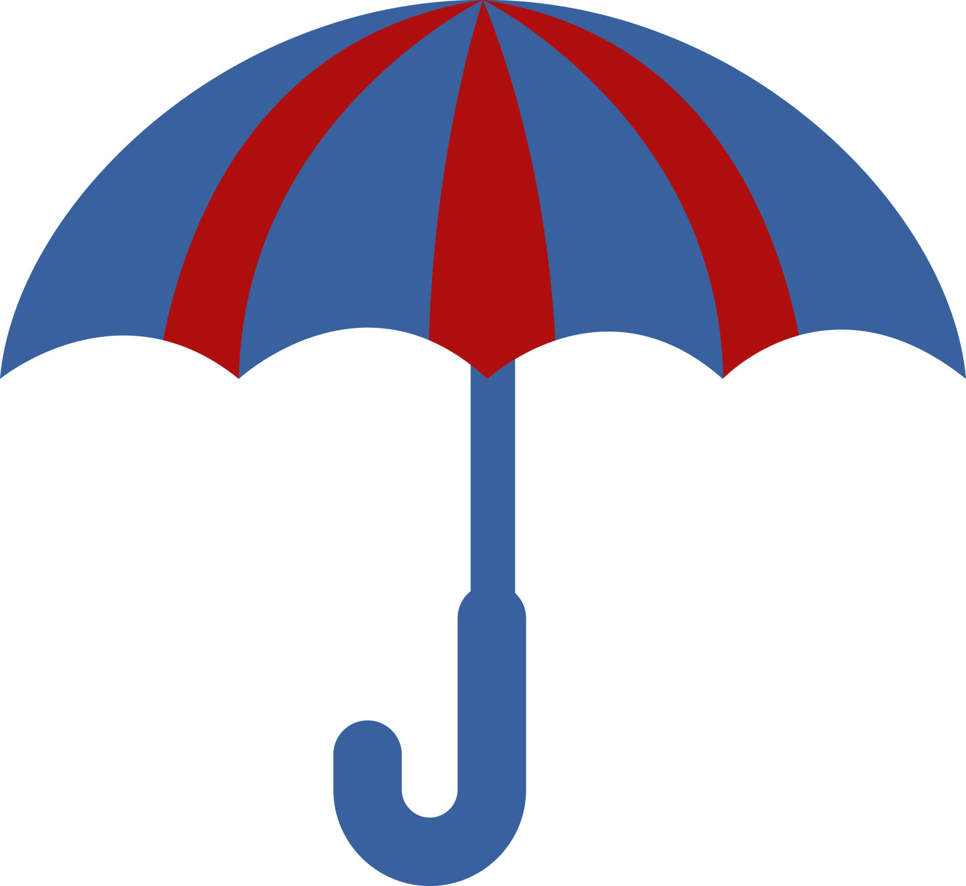 Red and blue umbrella, icon illustration, vector on white background