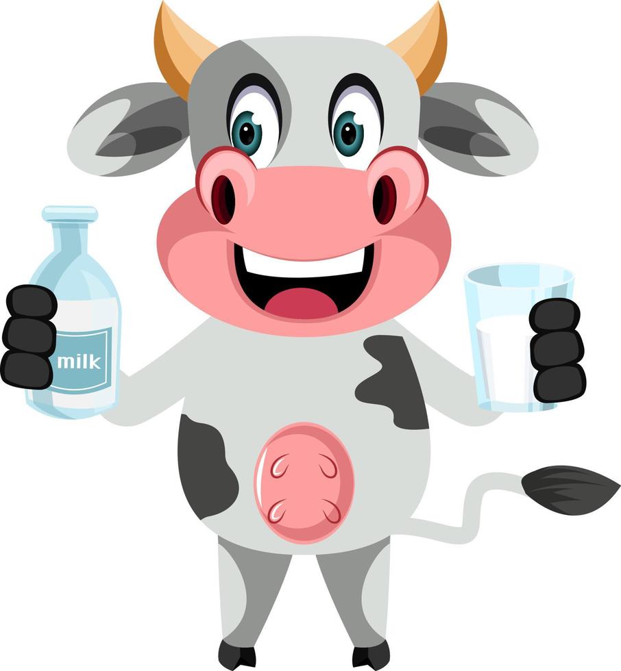 vaca con leche, ilustración, vector sobre fondo blanco.