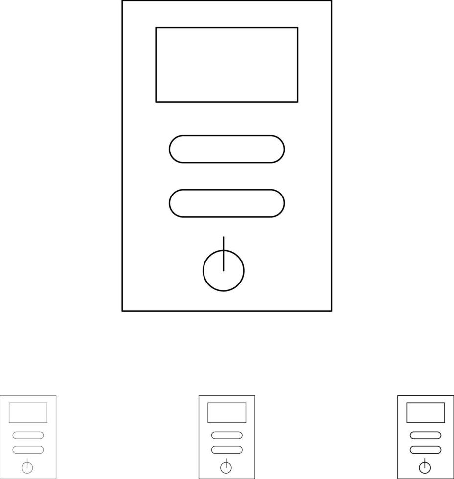 Computer Cpu Pc Stabilizer Bold and thin black line icon set vector