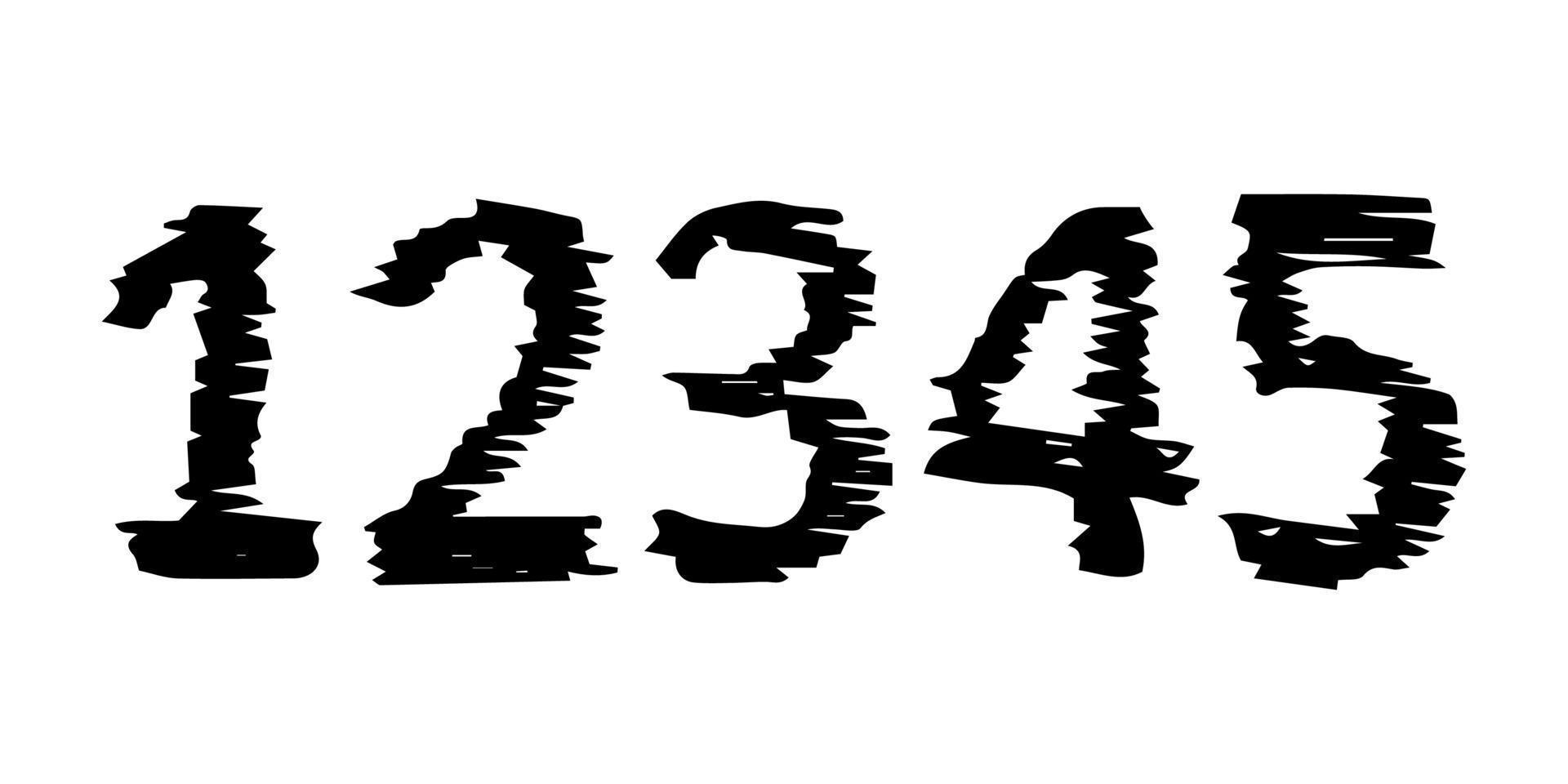 números dibujados a mano 12345. fuente moderna en mayúsculas y tipo de letra. símbolos negros sobre fondo blanco. ilustración vectorial vector