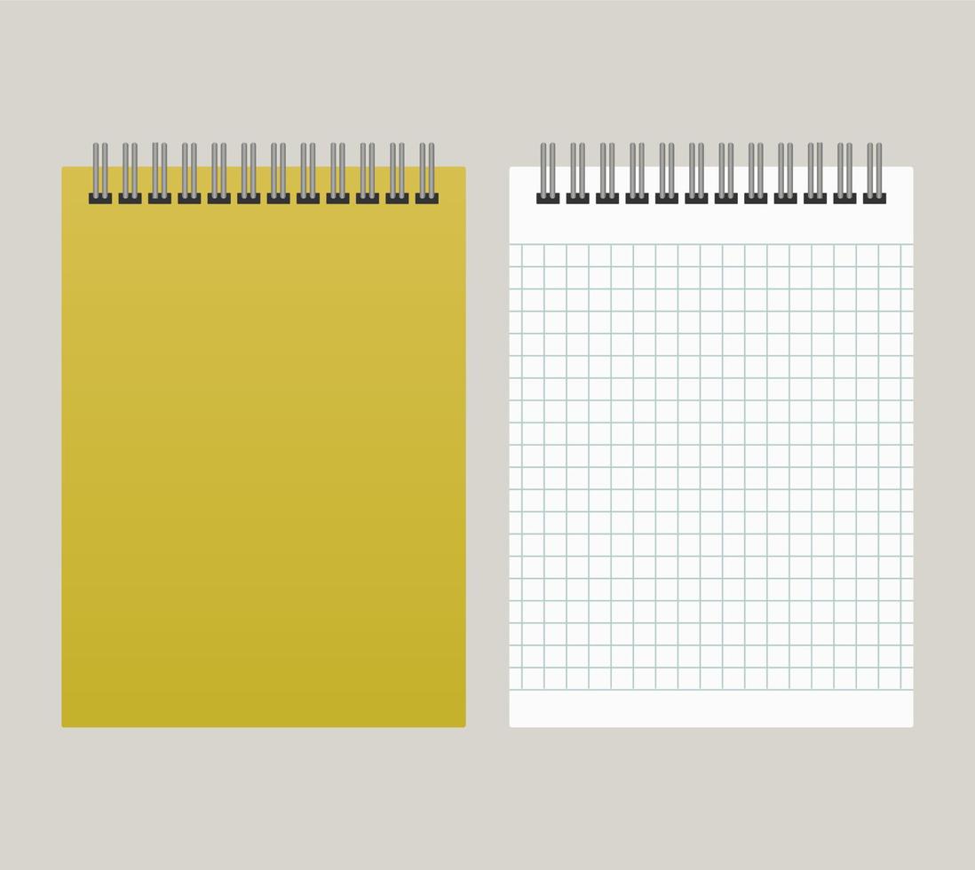 bloc de notas con tapa amarilla y encuadernación desde arriba. ilustración vectorial vector