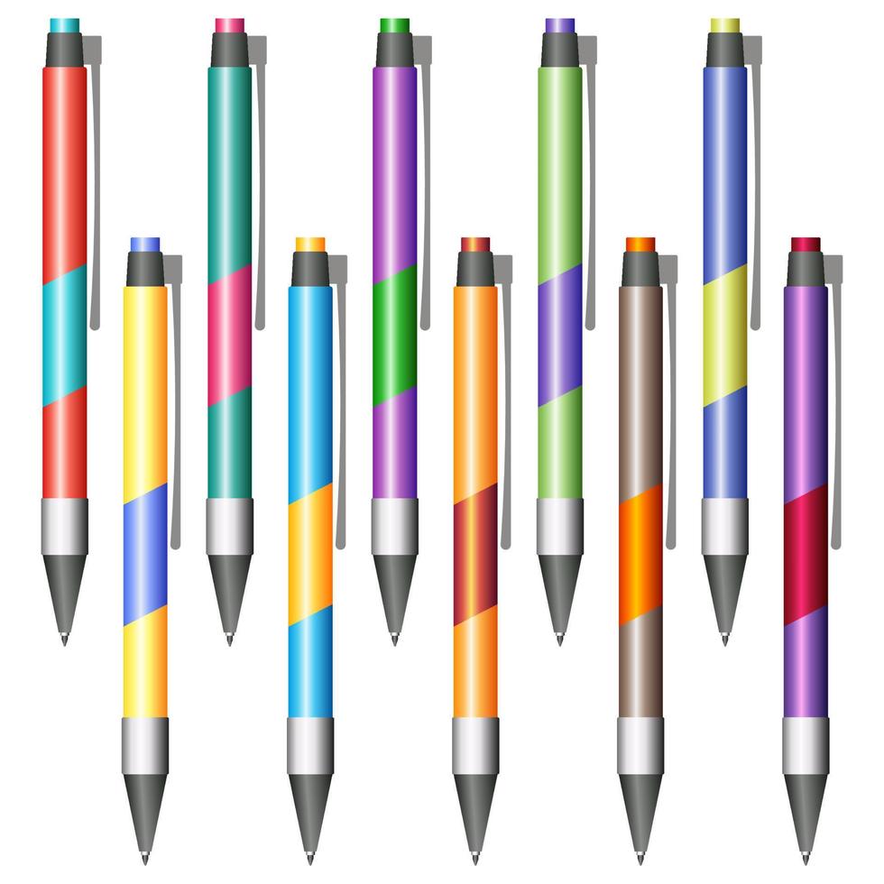 Set of multi-colored pens on a white background vector