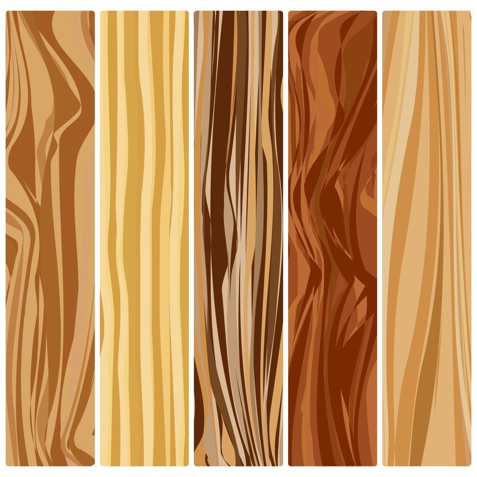 Five wooden boards. Vector abstract wood texture in flat design.