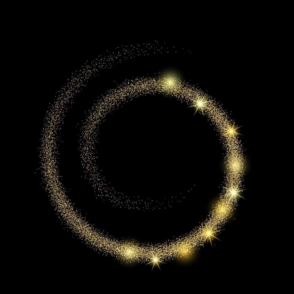 Light Wave with Gold Glitter Effect on a black background. Abstract swirl lines. Vector illustration