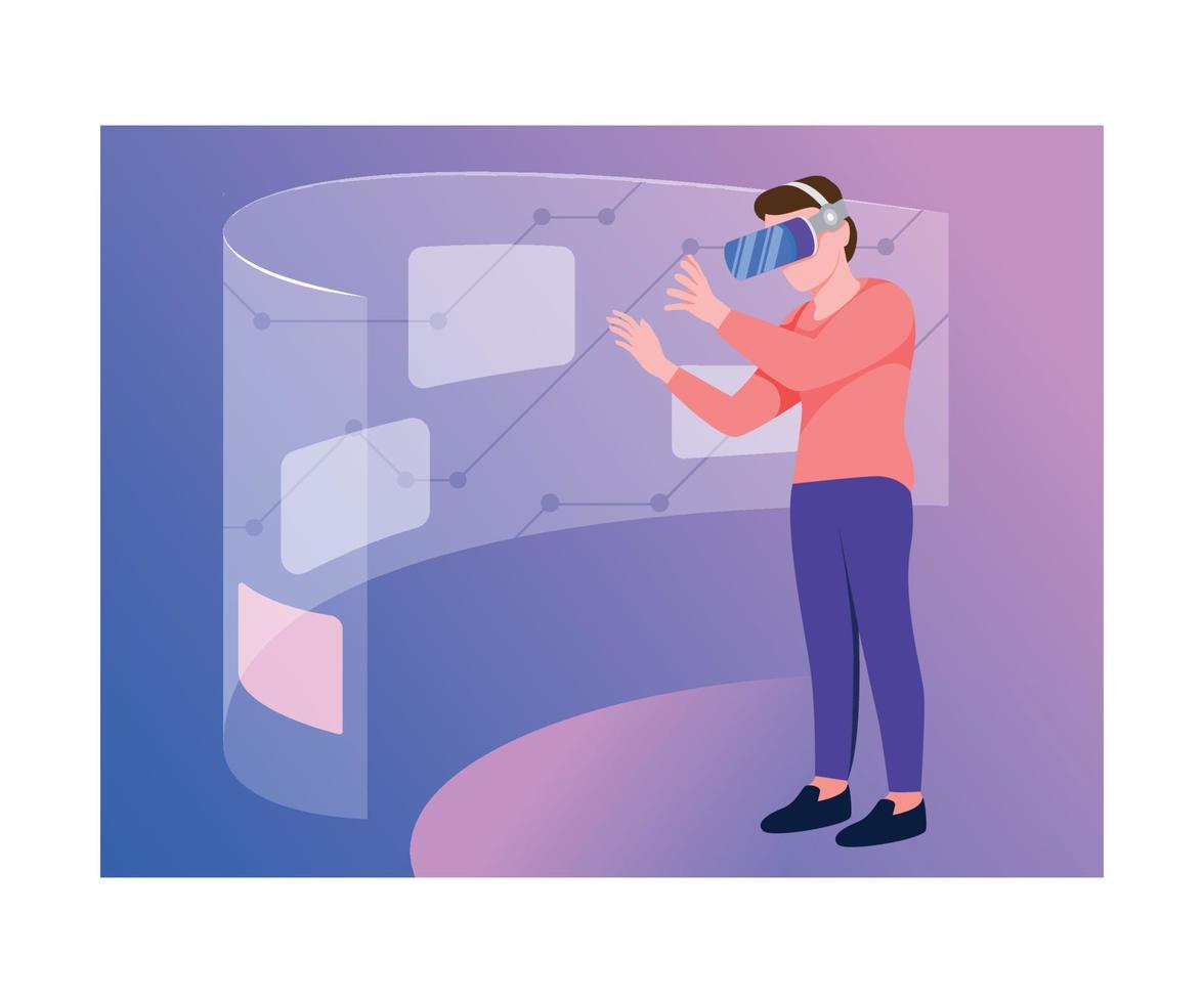 Businessman working using VR Tech vector