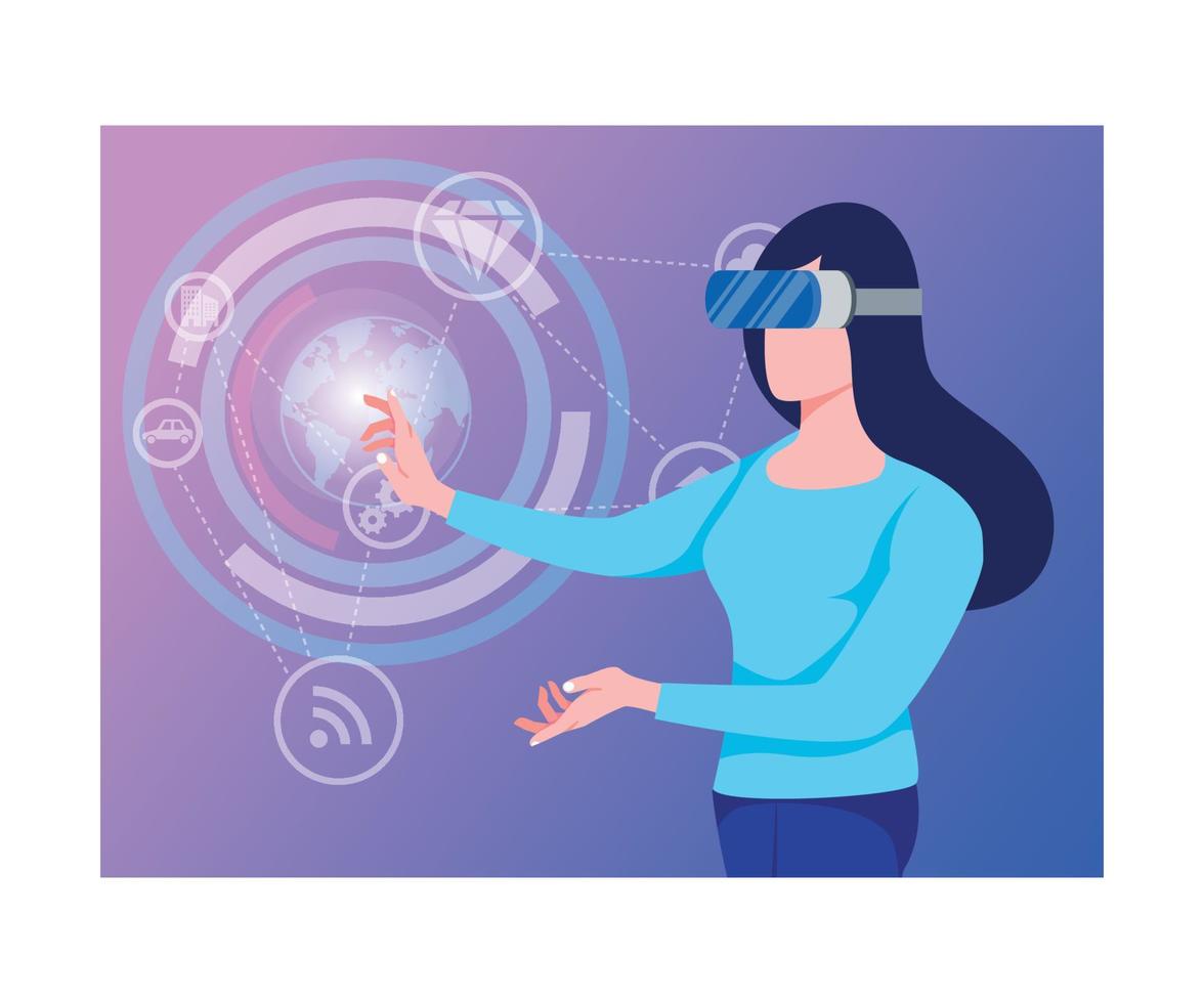 Woman Using VR glasses vector