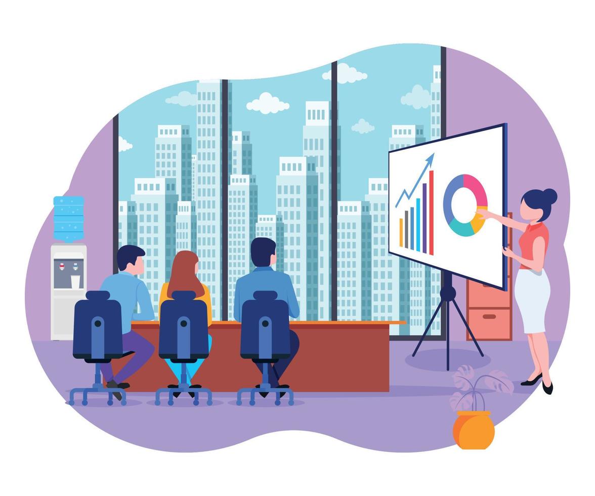 Female employee giving presentation vector