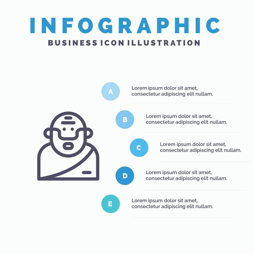 icono de línea antigua de la mitología griega de dios con fondo de infografía de presentación de 5 pasos vector