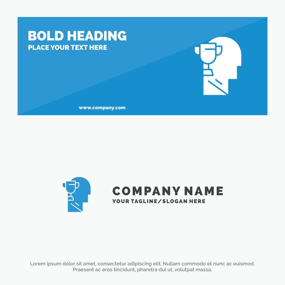 Mind Brian Award Head SOlid Icon Website Banner and Business Logo Template vector