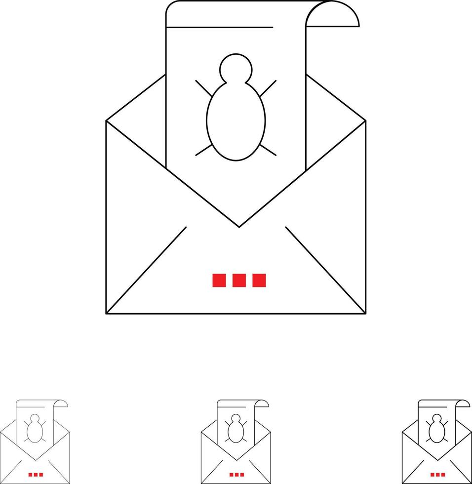 Bug Emails Email Malware Spam Threat Virus Bold and thin black line icon set vector