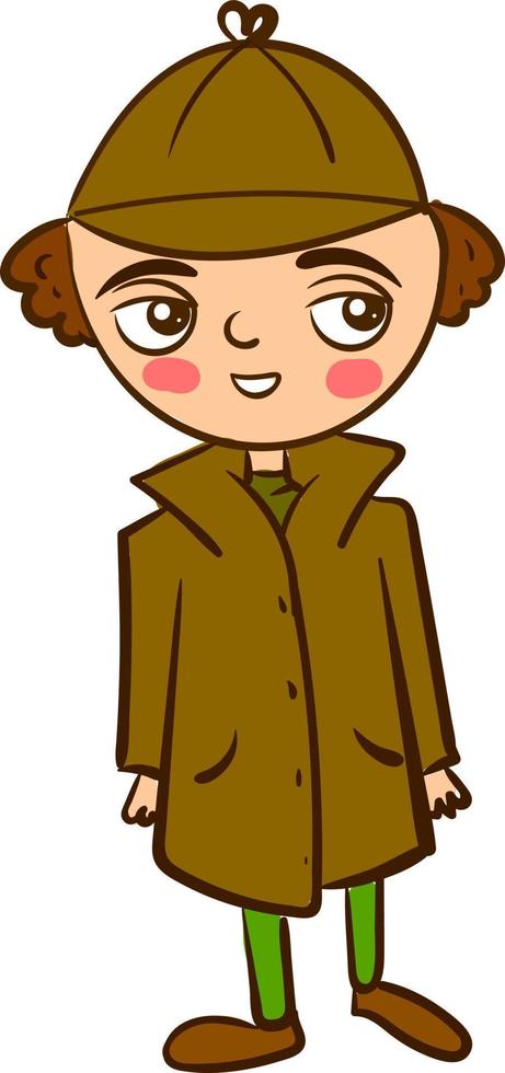 Cute Sherlock Holmes, illustration, vector on white background