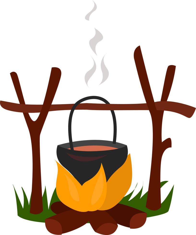 Soup on bonfire, illustration, vector on white background