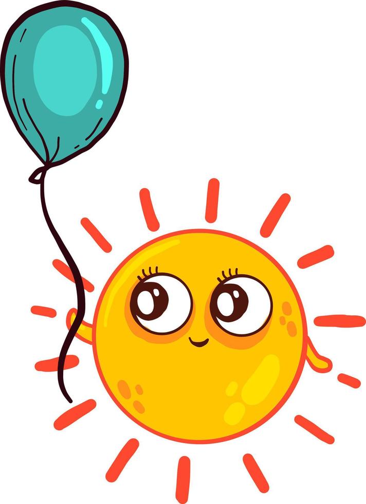 Sun with a blue balloon, illustration, vector on white background.