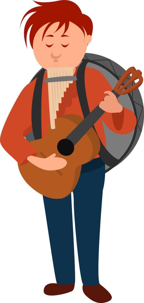 One man band, illustration, vector on white background