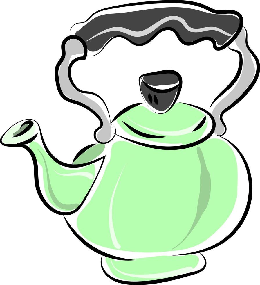 Green teapot, illustration, vector on white background.