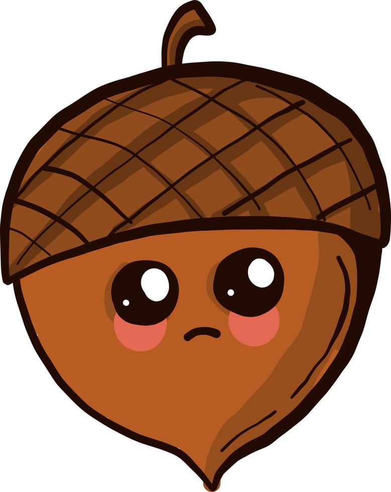 Sad acorn, illustration, vector on a white background.