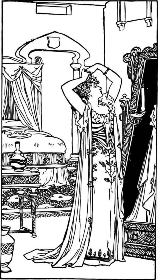 Cinderella felt that her end was drawing vintage engraving. vector