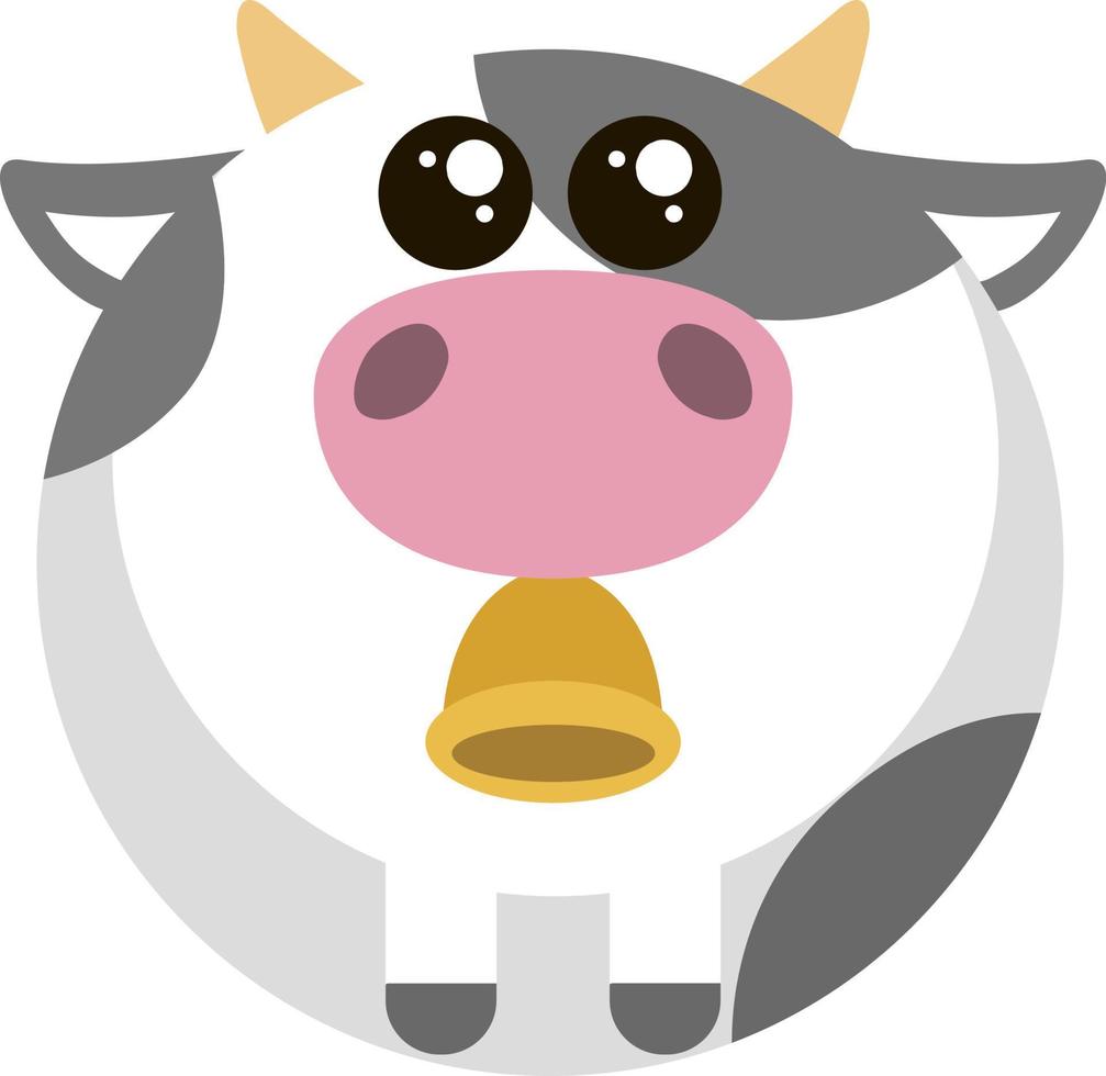 Fat cow with bell, illustration, vector on white background.