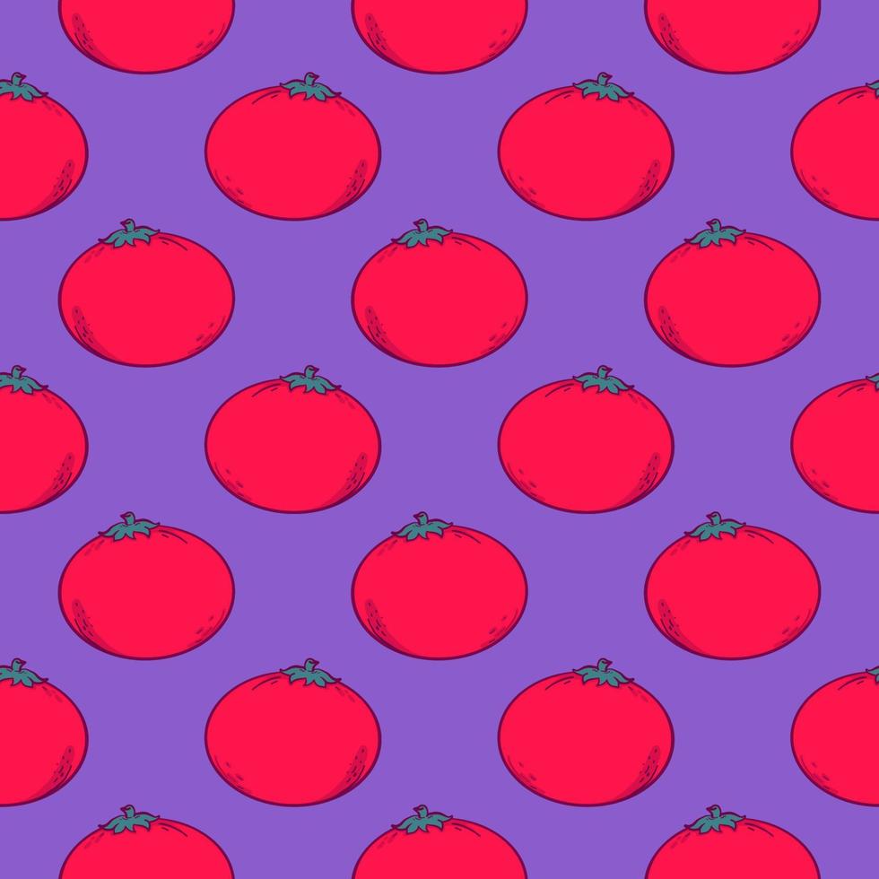 Fresh red tomato , seamless pattern on a purple background. vector