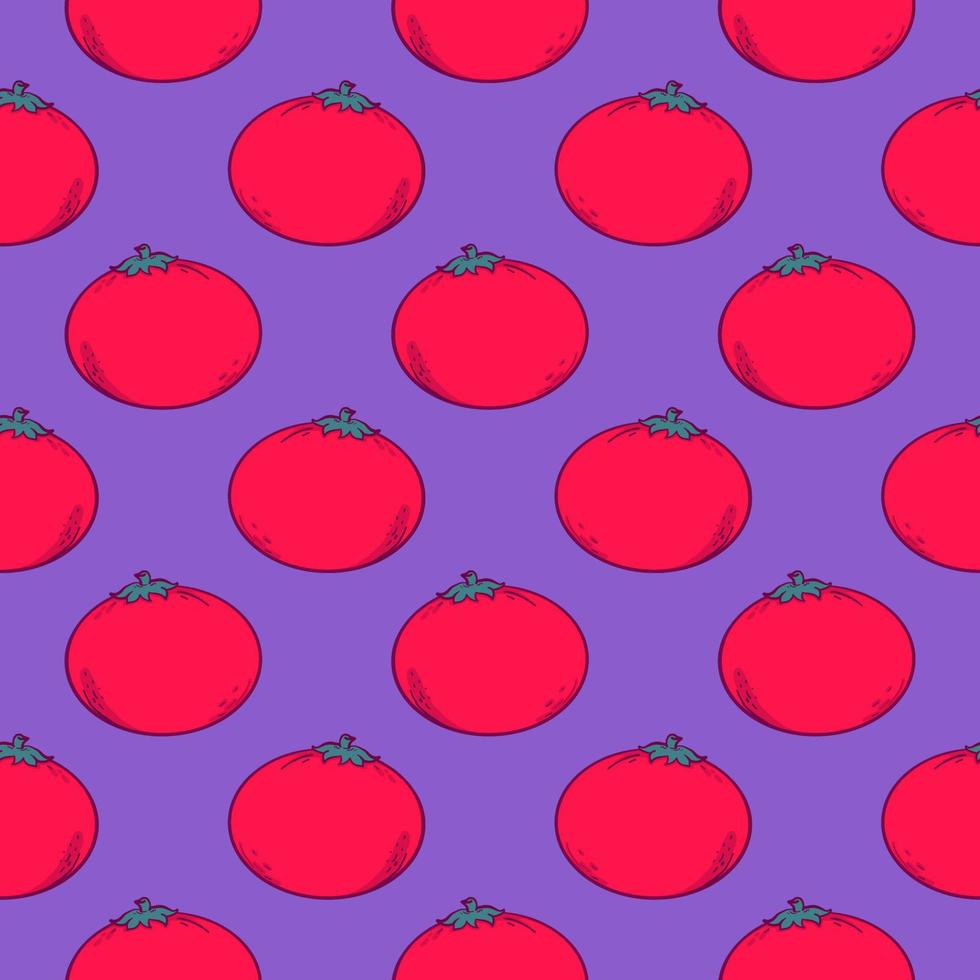 Fresh red tomato , seamless pattern on a purple background. vector