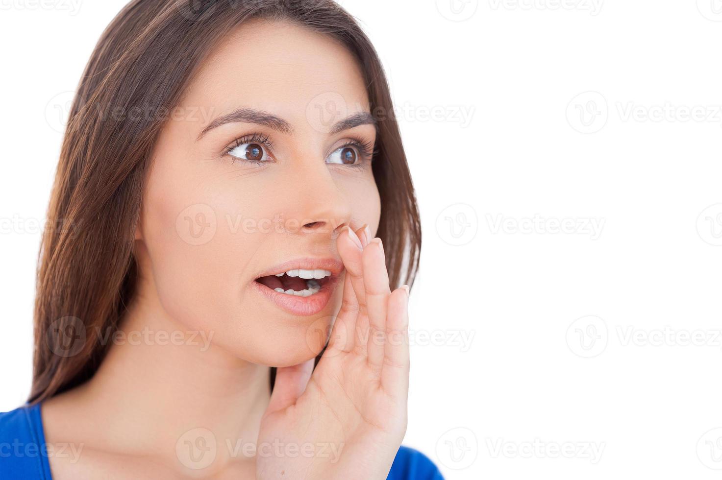 Shocking News Surprised Calm Woman Covers Her Mouth Close Isolated