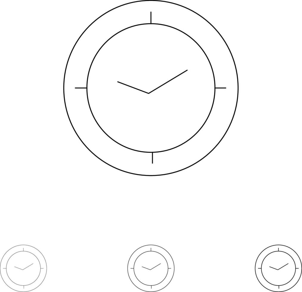 Watch Time Timer Clock Bold and thin black line icon set vector