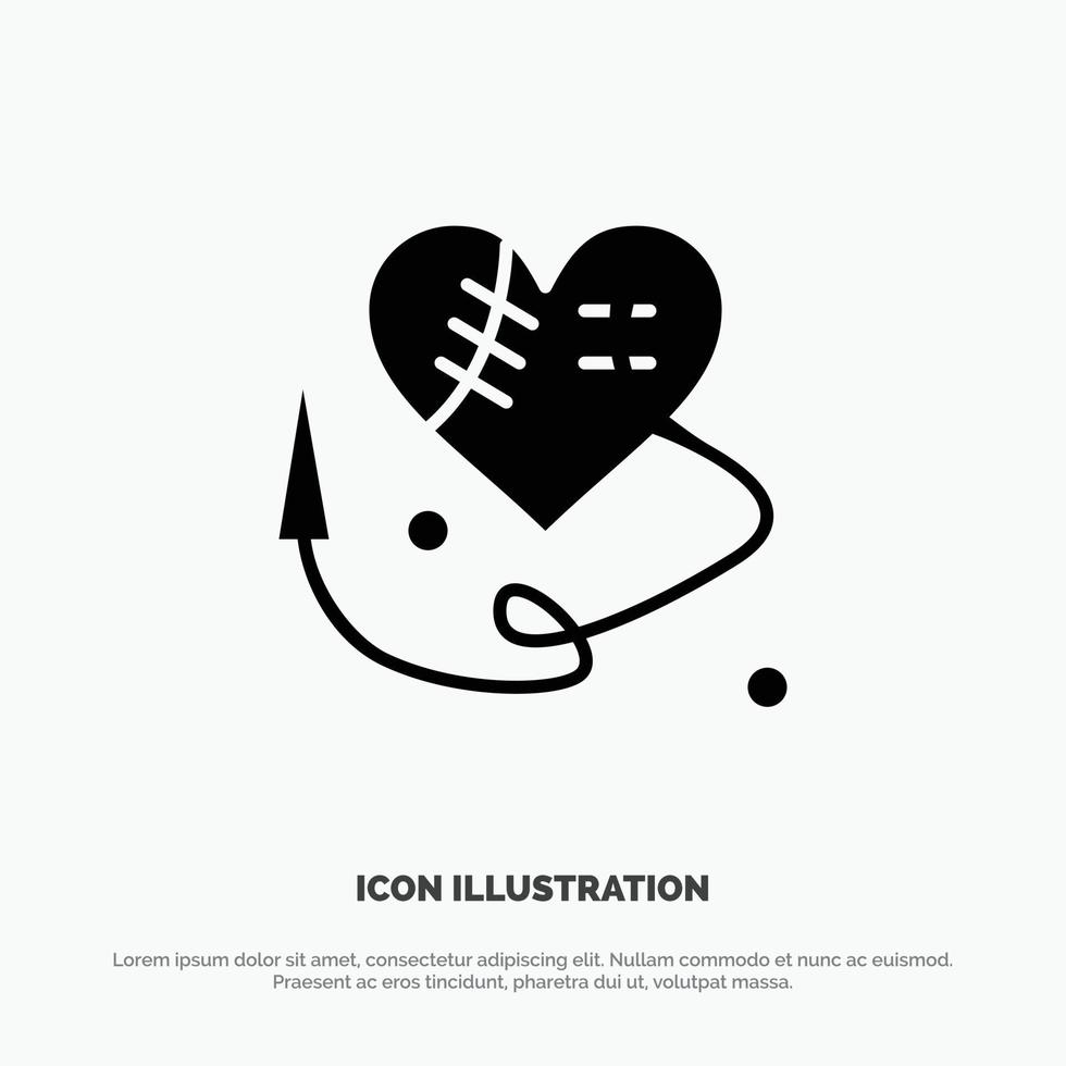 coser corazón corazón roto corazón sólido glifo icono vector