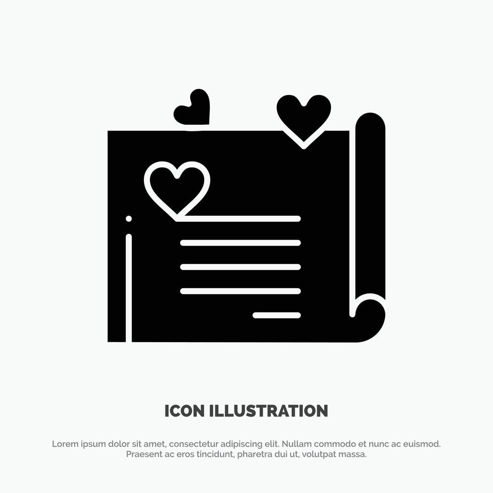 Love Letter Wedding Card Couple Proposal Love solid Glyph Icon vector