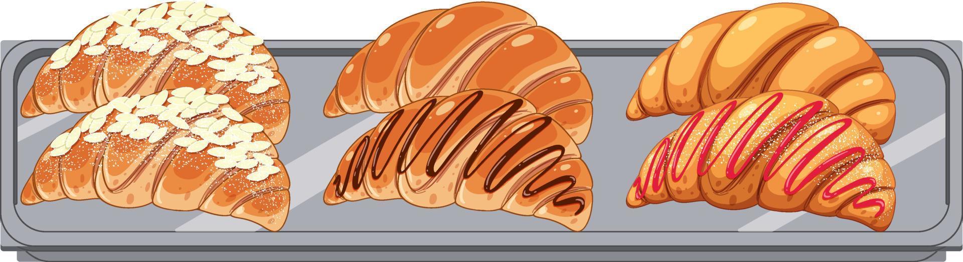 Different croissant on a tray isolated vector