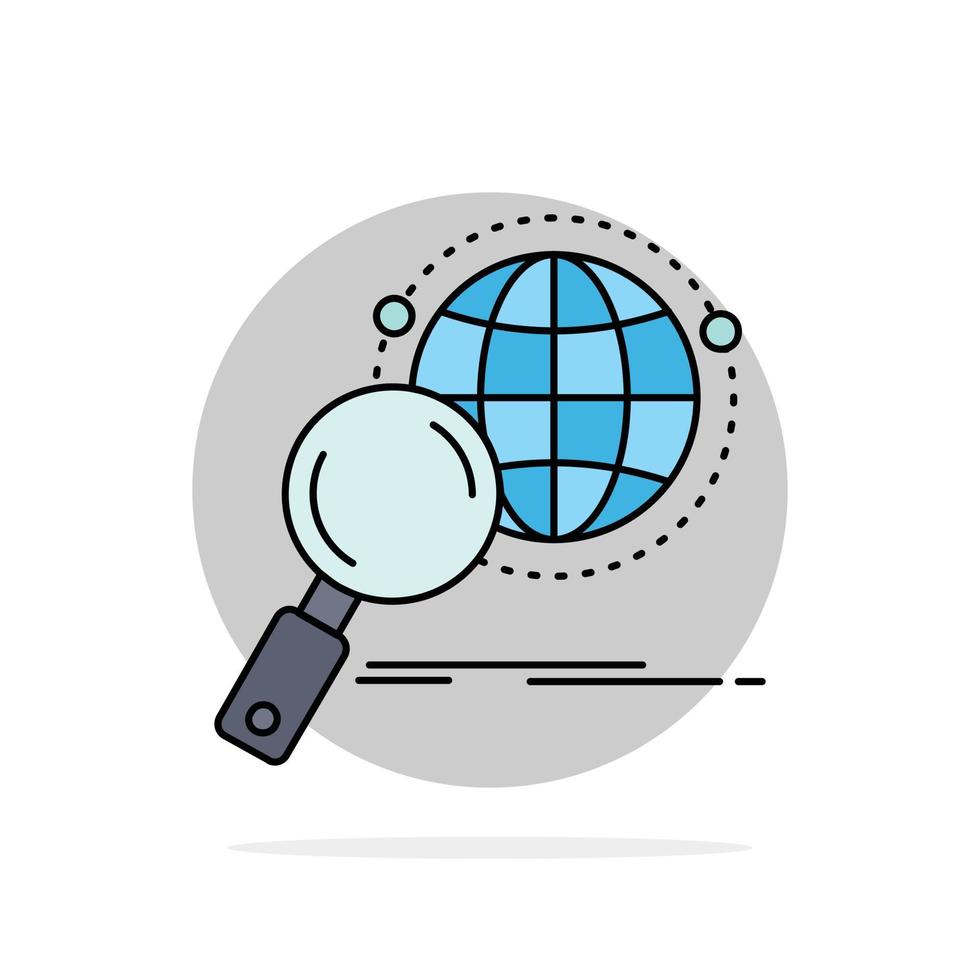 global globe magnifier research world Flat Color Icon Vector