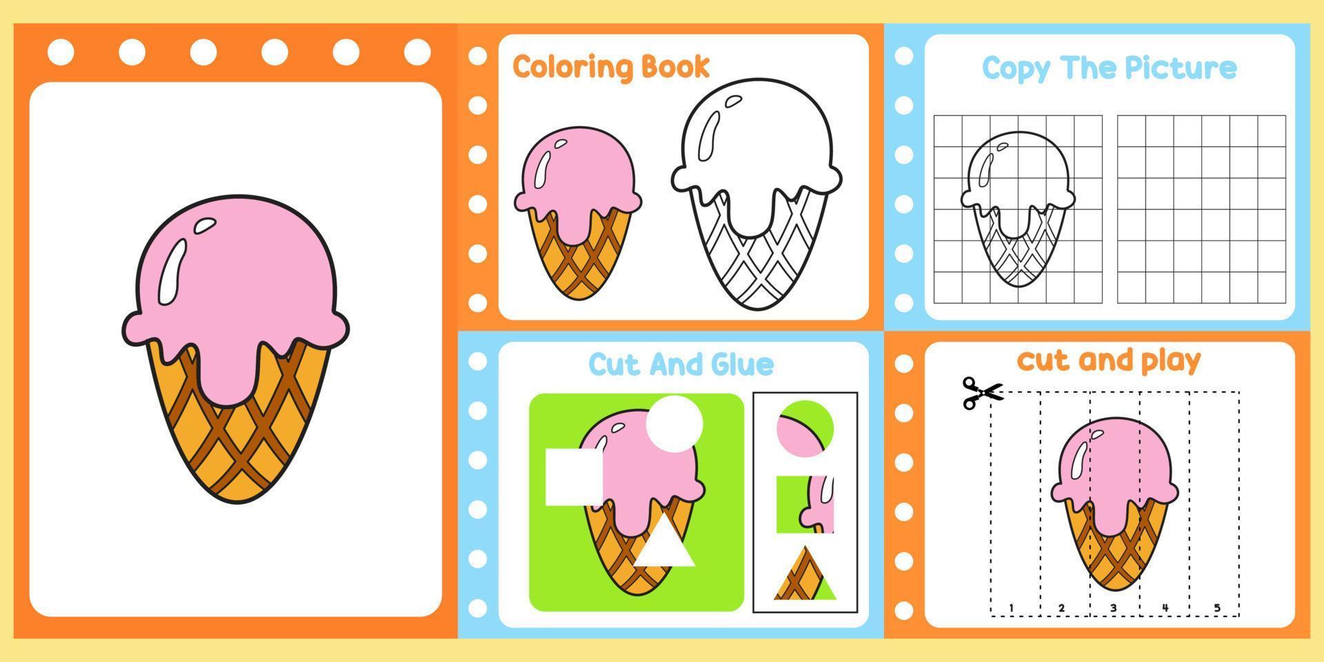 worksheets pack for kids with ice cream vector. children's study book vector