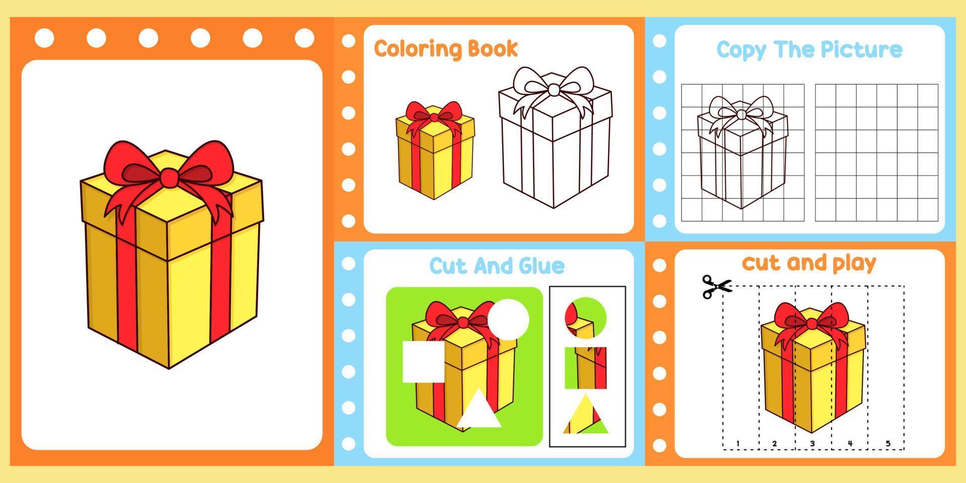 paquete de hojas de trabajo para niños con vector de regalo. libro de estudio para niños