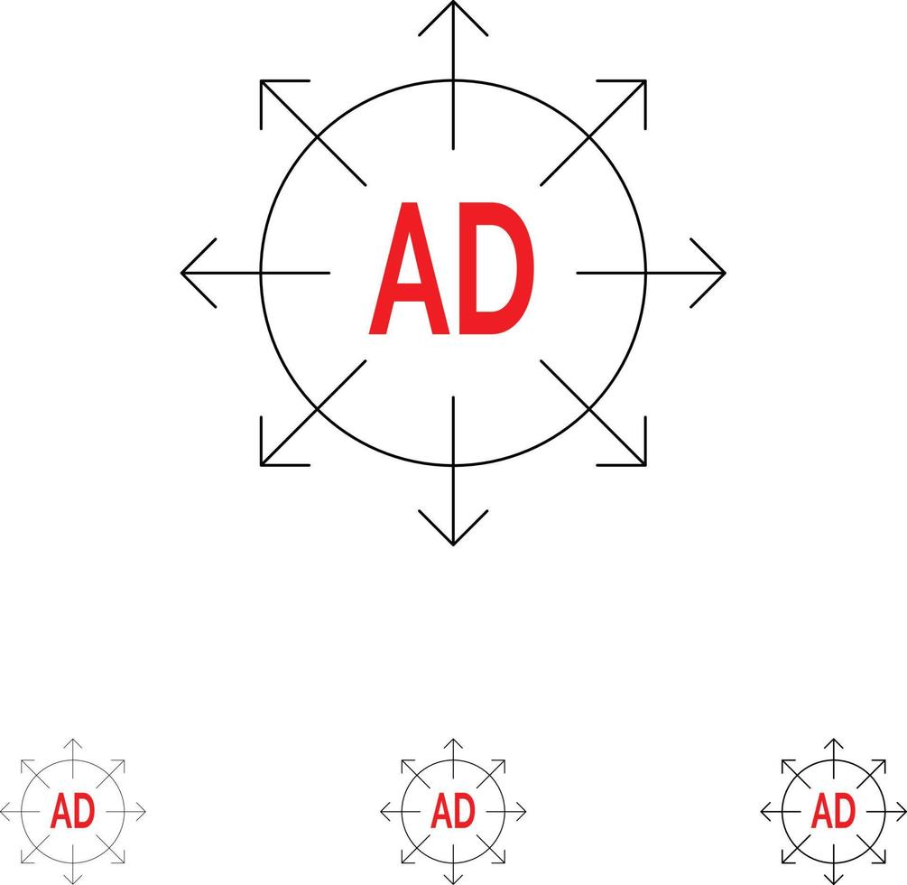 Advertising Submission Advertising Submission Ad Bold and thin black line icon set vector