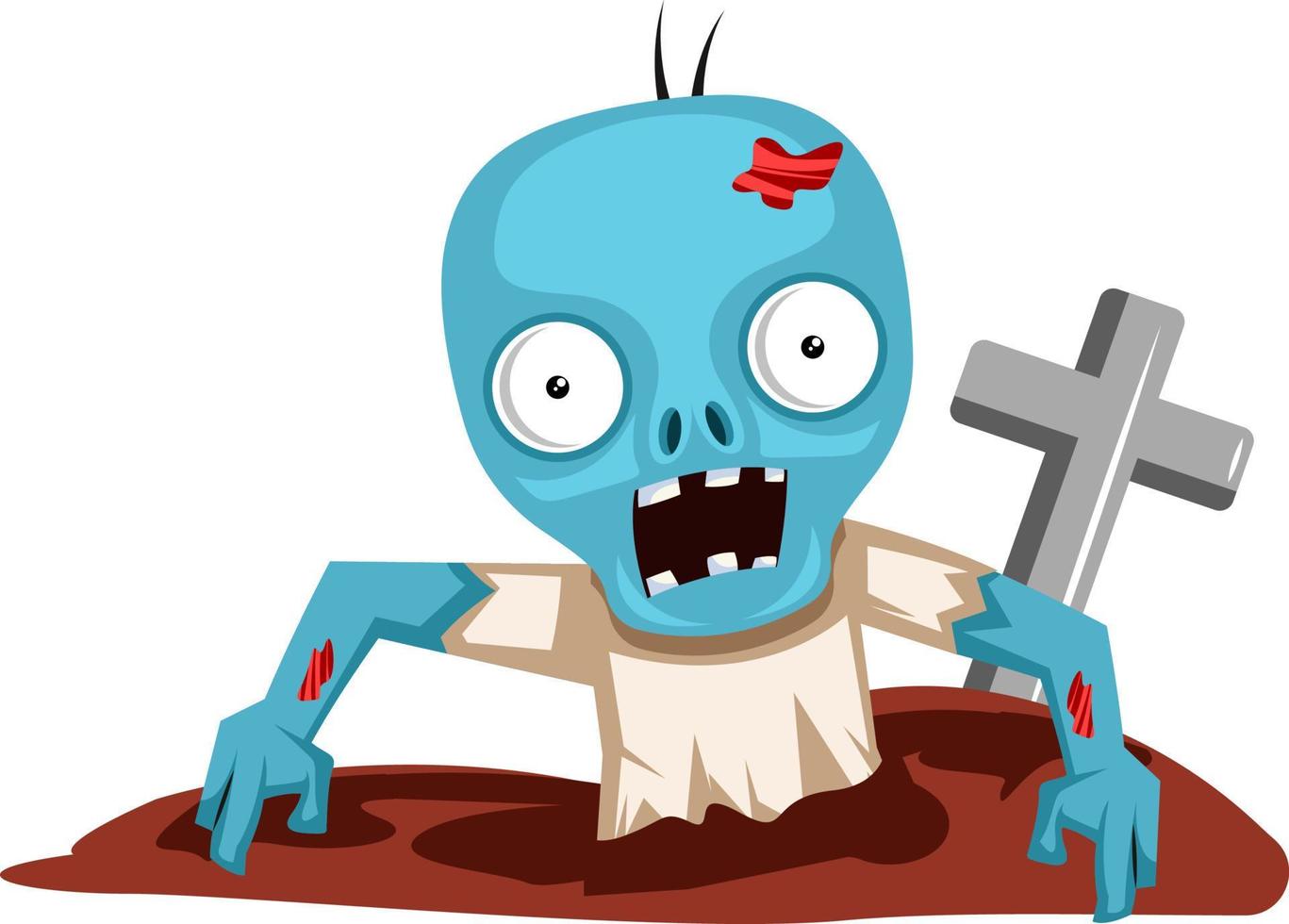 Zombie in grave, illustration, vector on white background.