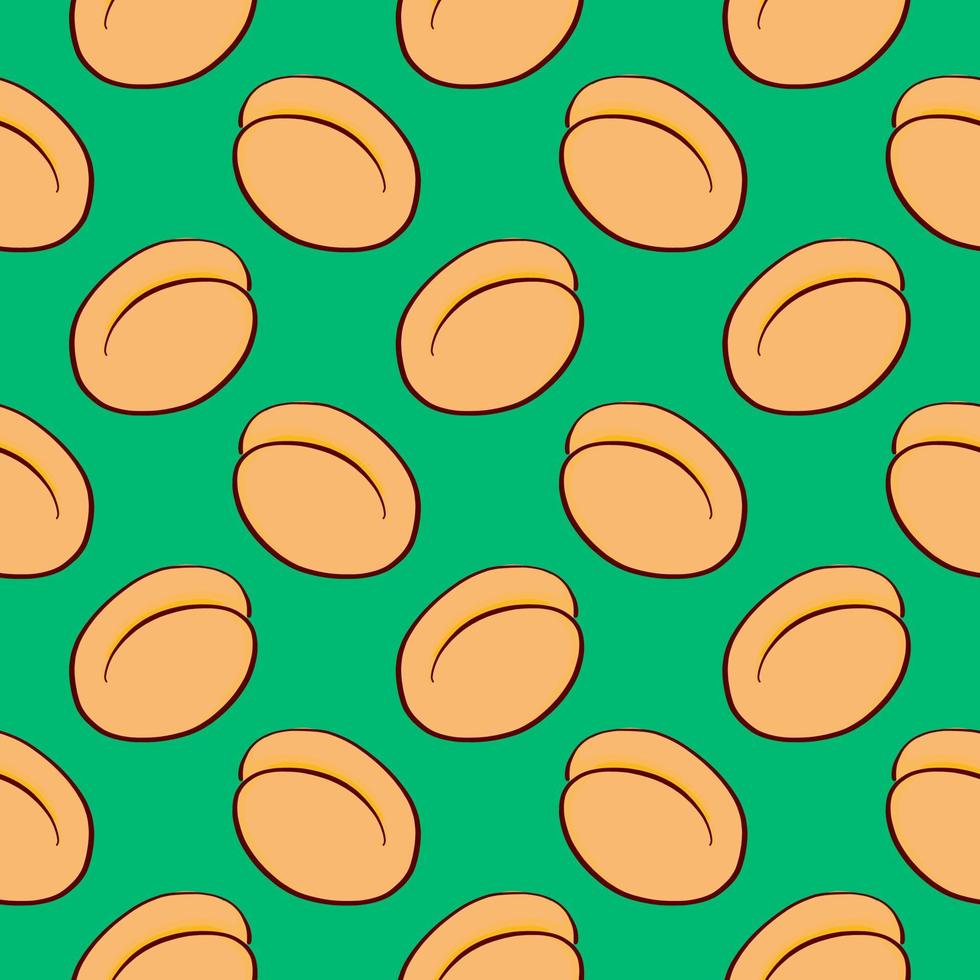 Ripe apricot, seamless pattern on green background. vector